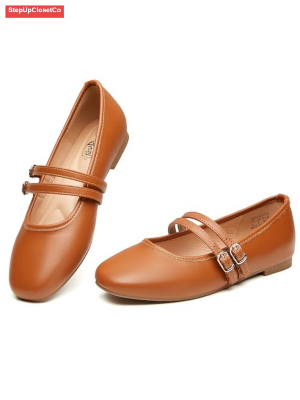 PU Leather Square Toe Mary Jane Ballet Flats Buckle Strap Women's Shoes